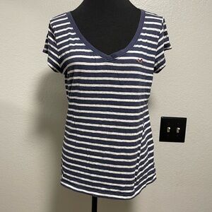 Hollister Blue & White Stripe VNeck Short Sleeve Top Large